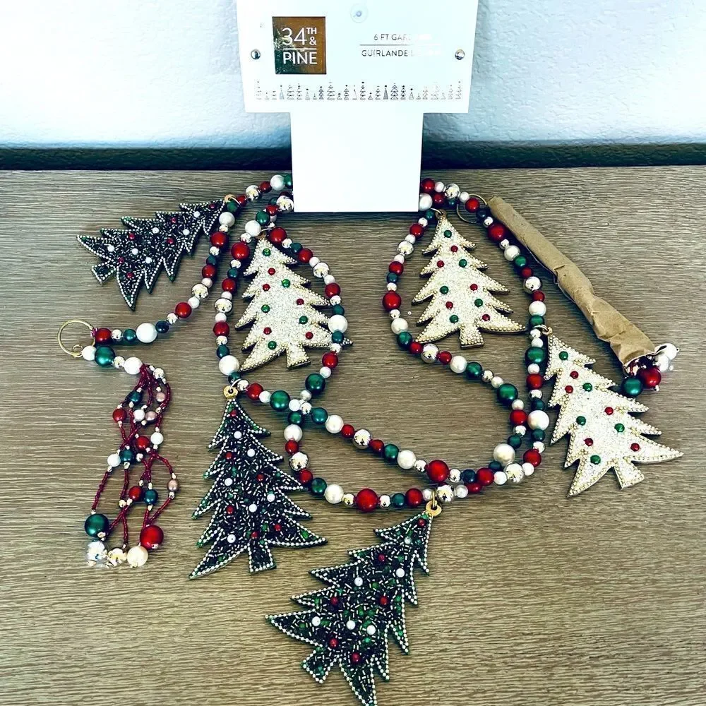 Christmas Tree Shiny Bead Garland with Beaded Tree Ornaments